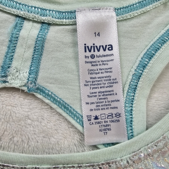 Ivivva by Lululemon Mint Green Foil Glitter Racerback Tank Top Girls Size 14 - Picture 5 of 9